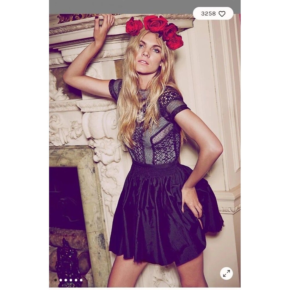 Free People One Lola Eyelet Lace Polka Dot Mesh Mini Dress 4 Witchy Whimsigoth